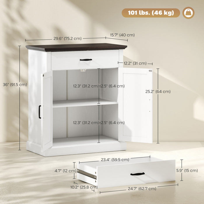 HOMCOM 30\" Farmhouse Sideboard Buffet Cabinet with 2 Barn Doors White