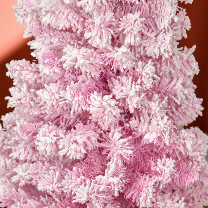 Homcom Snow Flocked Pencil Artificial Christmas Tree With Steel Base Pink