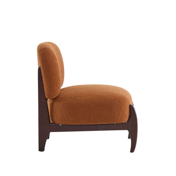 Coco Modern Boucle Lounge Chair with Solid Wood Frame, Orange