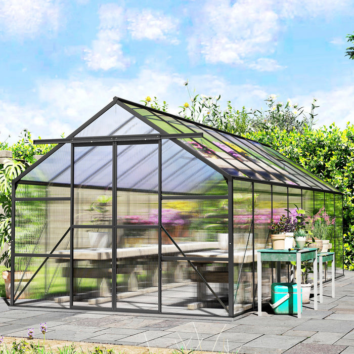 Outsunny Aluminum Greenhouse Polycarbonate Greenhouse with Rain Gutter