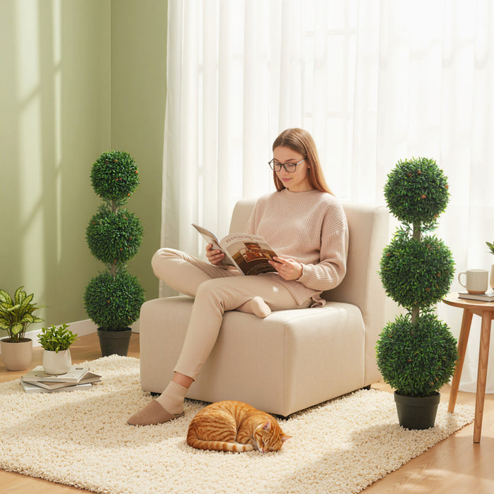 HOMCOM 3.3FT Artificial Boxwood Topiary Trees Fake Plants Set of 2, Green