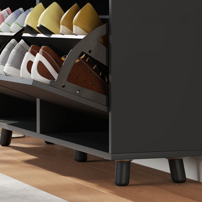 HOMCOM Shoe Cabinet, Shoe Storage Cabinet with 4 Flip Drawers, Black