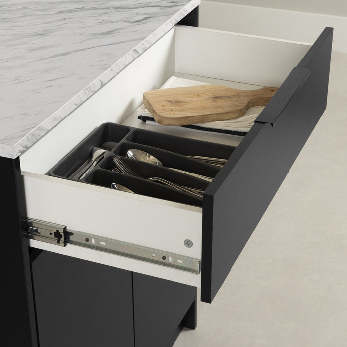 Olio Compact Kitchen Island with Storage - Matte Black & Faux White Marble