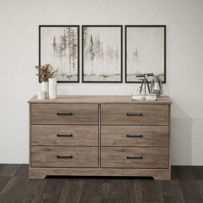 Prepac Rustic Ridge Farmhouse 6-Drawer Dresser - Brown