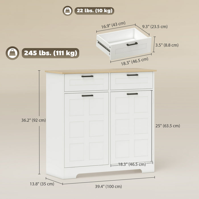 HOMCOM Tilt Out Trash Cabinet, Kitchen Island with Garbage Cabinet, White