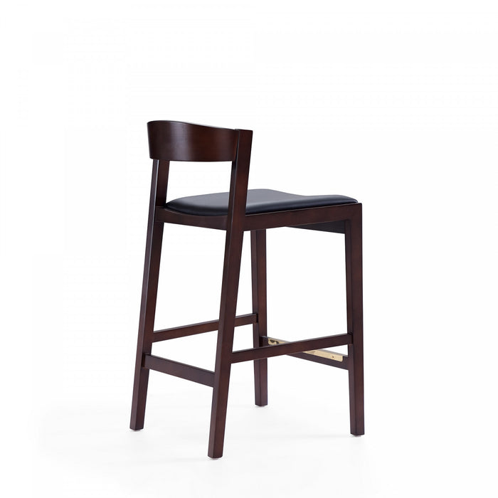 Klismos Mid-Century Modern Wood Upholstered Counter Stool in Black - Set of 3