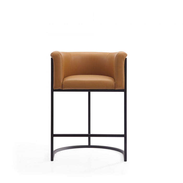Cosmopolitan Mid-Century Modern Metal Upholstered Counter Stool in Camel - Set of 2 Bar Stool