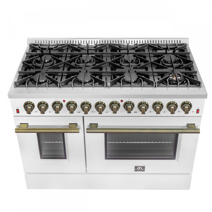 Forno Galiano 48\" White Dual Fual Range, 6.58 cu. ft. double ovens- FFSGS6156-48WHT