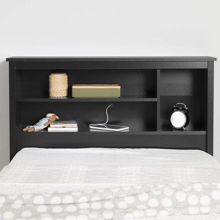 Vito Bookcase Headboard With Storage - Pure Black 