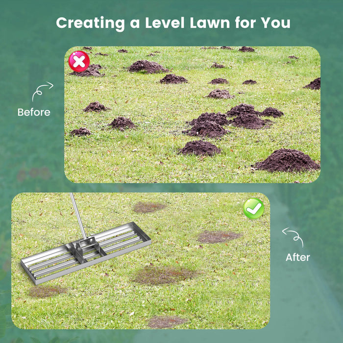 Costway Lawn Leveling Rake 36\" X 10\" Heavy Duty Level Lawn Tool For Garden Backyard/lawn Silver