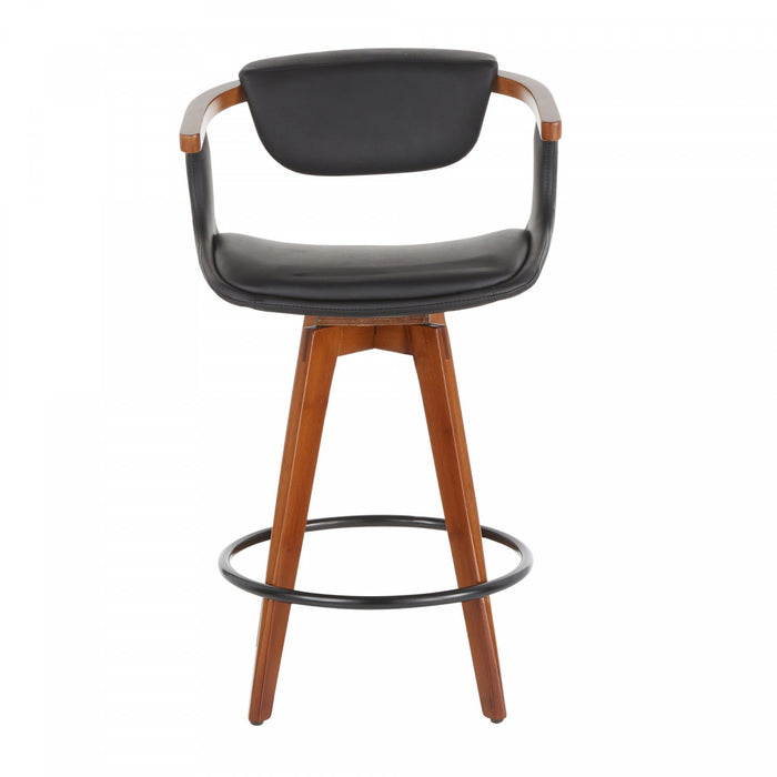 LumiSource Oracle Faux Leather Mid-Century Modern Counter-Height Stool - Walnut/Black