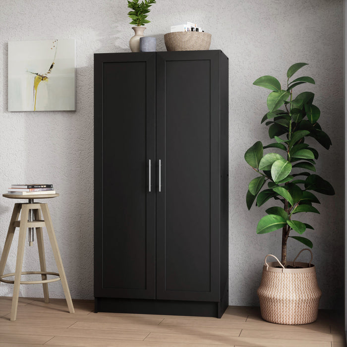 Elite Accent Storage Cabinet with Panel Doors & 3 Shelves - Black