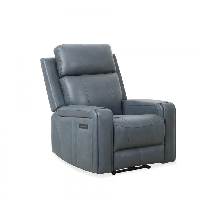 Bellamy 37 in. Leather Match Power Glider Recliner with Adjustable Headrest and USB - Blue