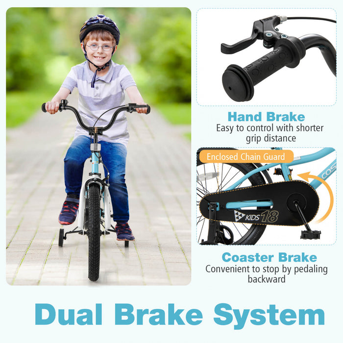 Costway 18\" Kids Bike For 4-8 Years Old Boys & Girls With Adjustable Seat Handbrake Reflectors Blue