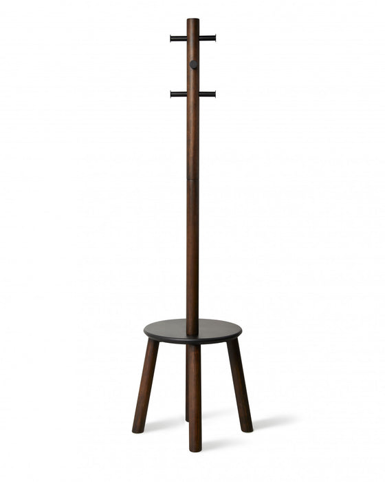 Umbra Modern Wood Pillar Stool and Coat Rack - Black and Walnut