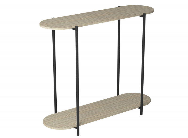 32\" Oval Shape Console Table With 1 Storage Shelf - Natural Wood Look With Black Metal