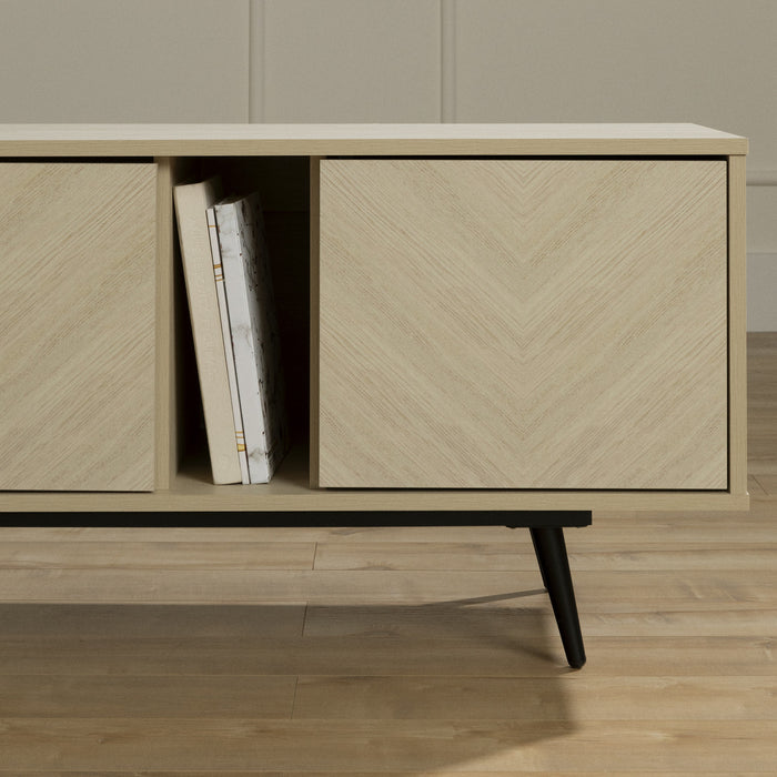 Oxford 71\" TV Stand with Doors - Bleached Oak & Light Beige