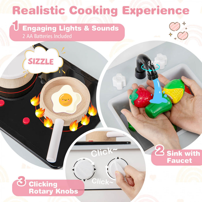 Costway Kids Kitchen Playset With Light Up Stove & Cooking Sounds Oven Sink Faucet White