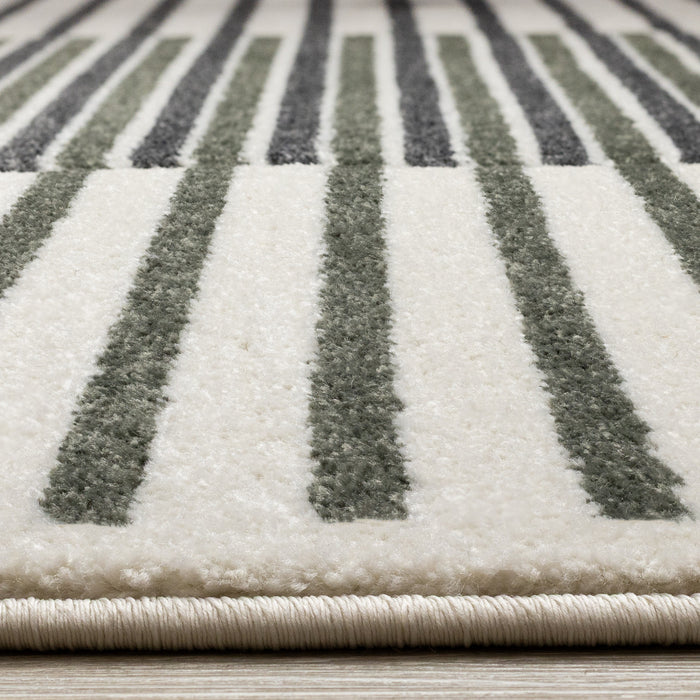 Maverick Green Black White Modern Striped Design Rug, 7'10\" x 10'6\" Indoor Area Rug