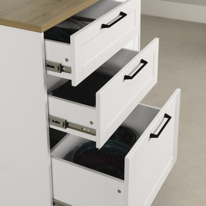 Toscano 3-Drawer Kitchen Island with Door - White & Maple Nutmeg