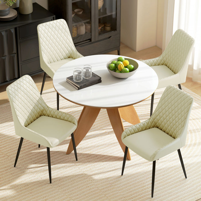 HOMCOM Dining Chairs Set of 4, Kitchen Chairs with Steel Legs, Cream White
