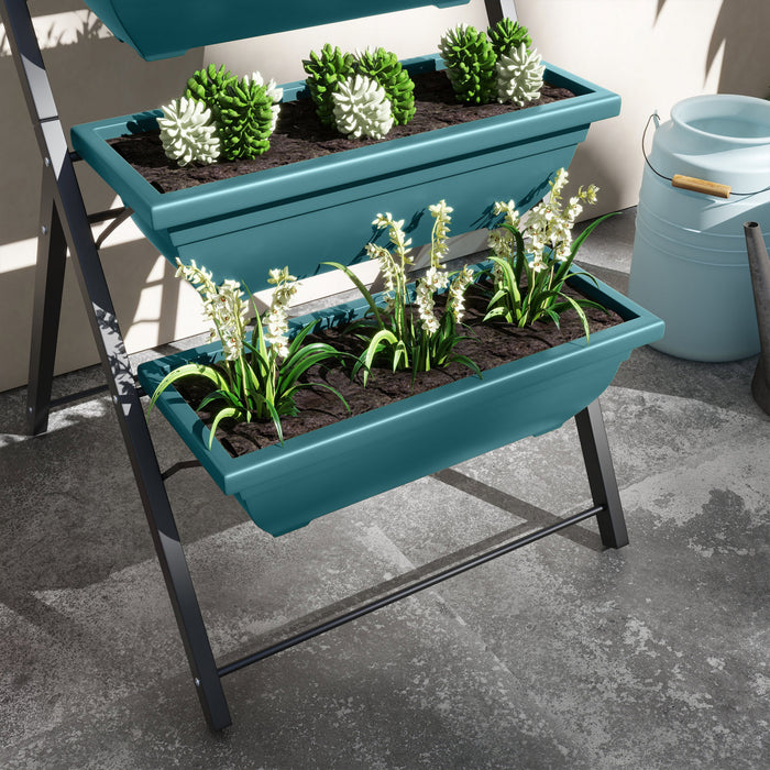 Outsunny 5-tier Raised Garden Bed With 5 Planter Boxes, Outdoor Plant Stand Grow Containers With Leaking Holes For Balcony Patio Outdoor, Green
