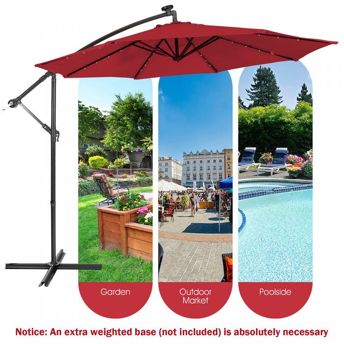 Costway 10FT Cantilever Solar Powered 32LED Lighted Patio Offset Umbrella Outdoor Wine
