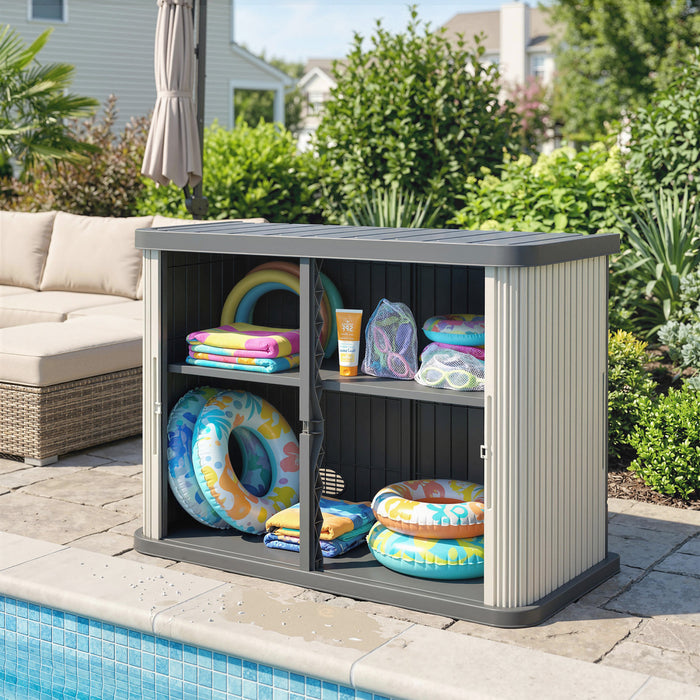 Outsunny 127 Gallon Outdoor Storage Cabinet, Plastic Storage Shed, Grey