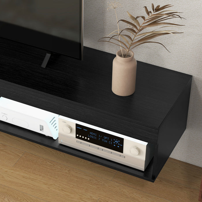 HOMCOM Floating TV Stand with Storage and Lights for TVs up to 75\" Black