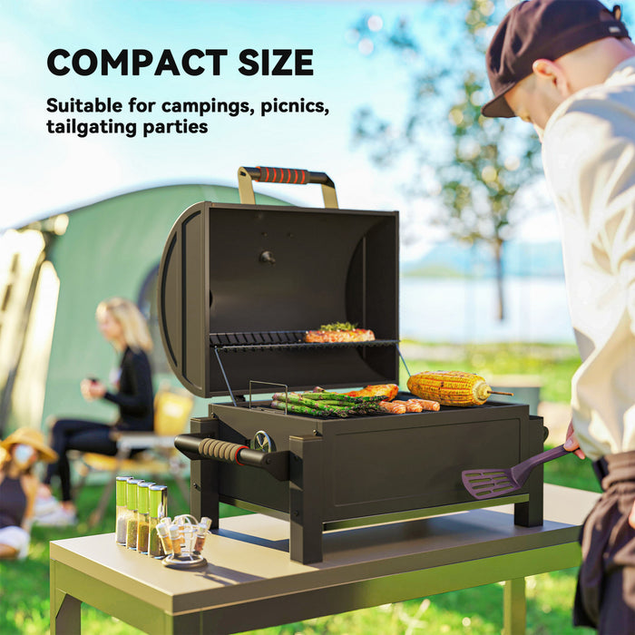 Outsunny Charcoal Smoker with 235 sq.in. Cooking Area, Tabletop Outdoor Barbecue with Ash Catcher and Built-in Thermometer for Patio, Backyard, Camping, Picnic, Black