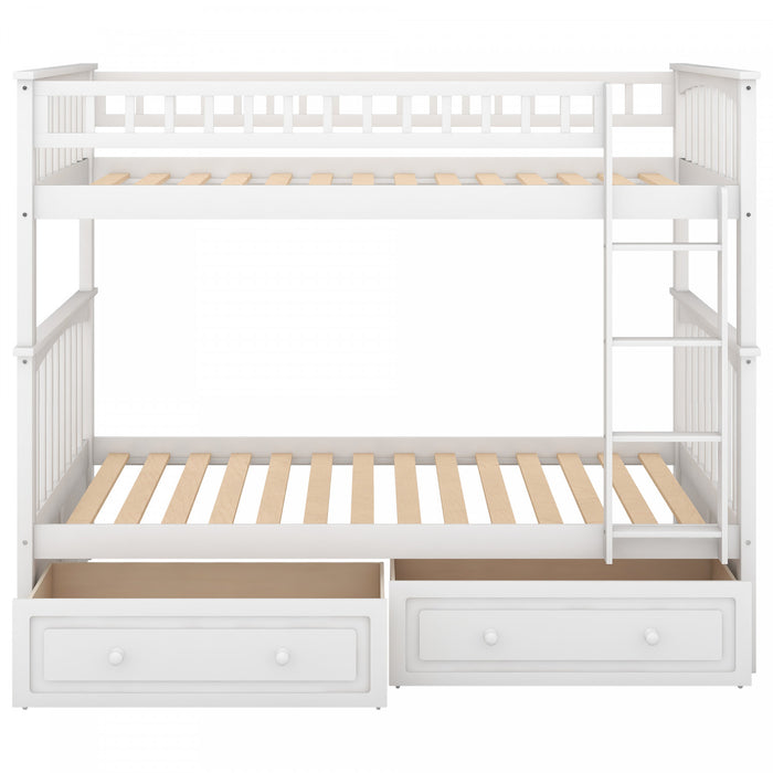 Elvis Solid Wood Convertible Bunk Bed With Drawers, Twin Size, White