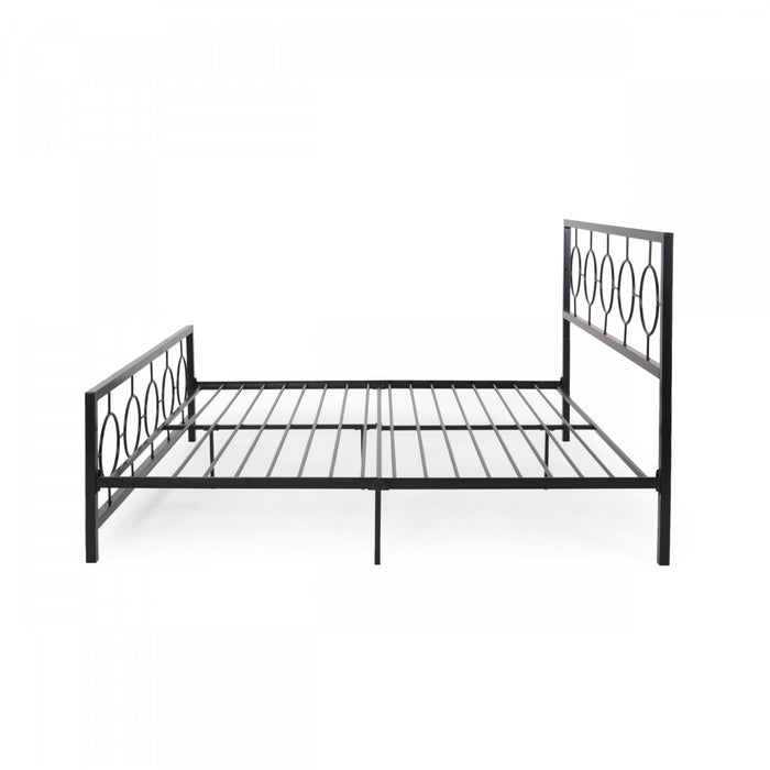 Robert Metal Construction Bed Frame With Circular Design Headboard And Footboard,king Size,black King Bed
