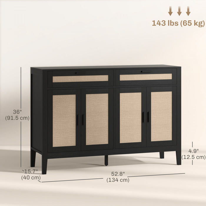 HOMCOM 53\" Sideboard Buffet Cabinet with Storage Drawers and Doors, Black