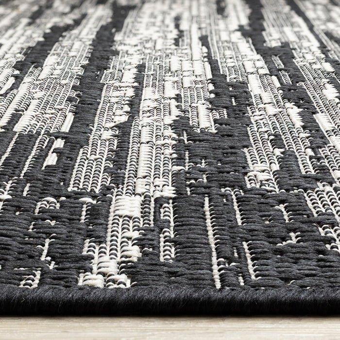Jackson Black Grey Distressed Outdoor Rug, 5'3\" x 7'7\" Outdoor Area Rug