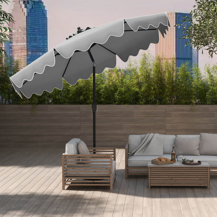 Costway 9 FT Patio Umbrella 2-Tier Market Table Umbrella with Sun-Protective Canopy Gray