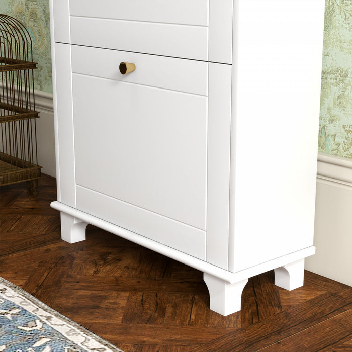 HOMCOM Narrow Shoe Cabinet w/ 2 Flip Drawers, Shoe Storage Cabinet, White