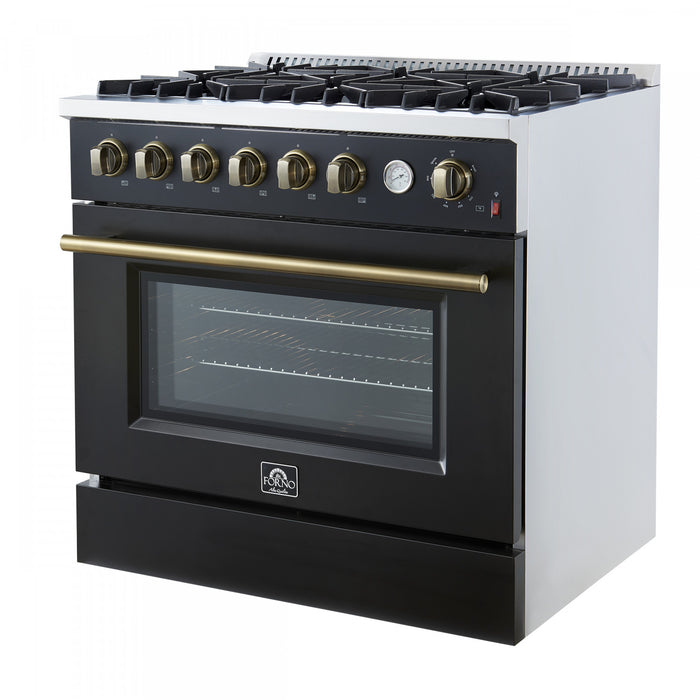 Forno Marco 36-inch Gas Range, Black ,4.32 cu.ft - FFSGS6277-36BLK