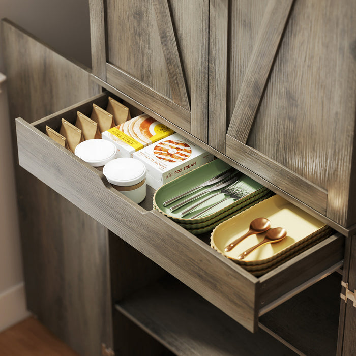 HOMCOM 72\" Kitchen Pantry Cabinet, Farmhouse Kitchen Storage Cabinet, Grey