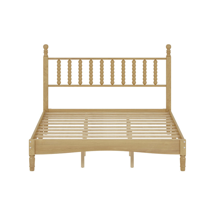 Oliver Retro Wood Platform Bed with Gourd Shaped Headboard and Sturdy Wooden Slat Support,Queen Size,Natural Queen Bed