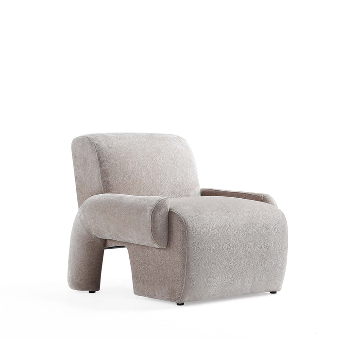 Verandah Mid-Century Modern Chenille Lounge Chair in Beige - Set of 2