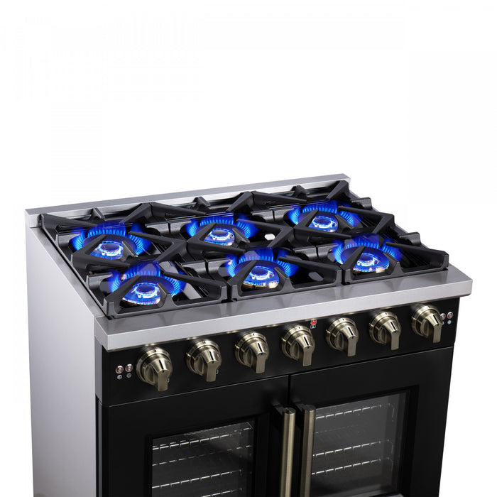 Forno Capriasca 36\" Black Gas Range 5.36 cu.ft -FFSGS6460-36BLK