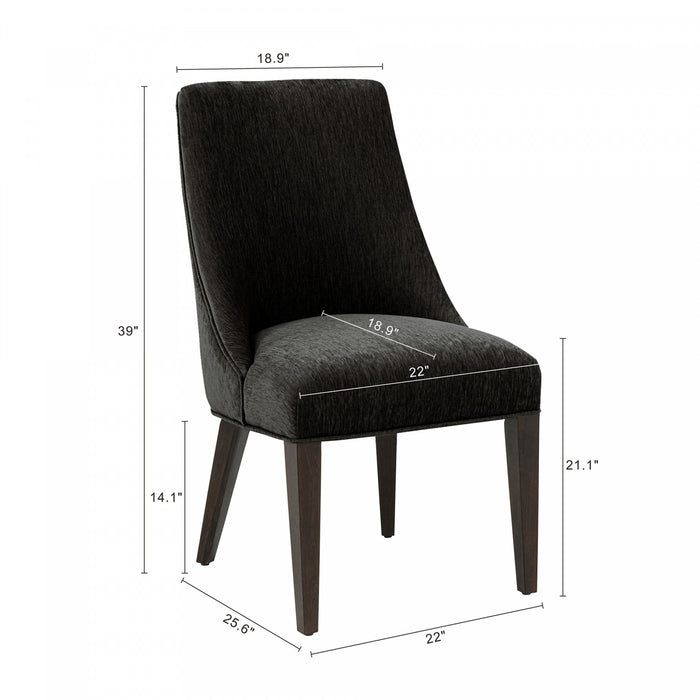 Beever Modern Chenille Wood Dining Chair in Black - Set of 2