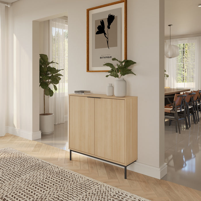 Nordika Slim 2-Door Storage Console Accent Cabinet - Natural Blonde Oak