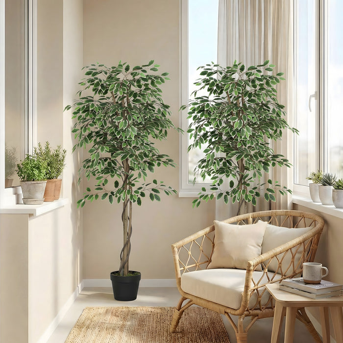 Outsunny 5.3 FT Potted Artificial Tree Ficus for Indoor Home Decor