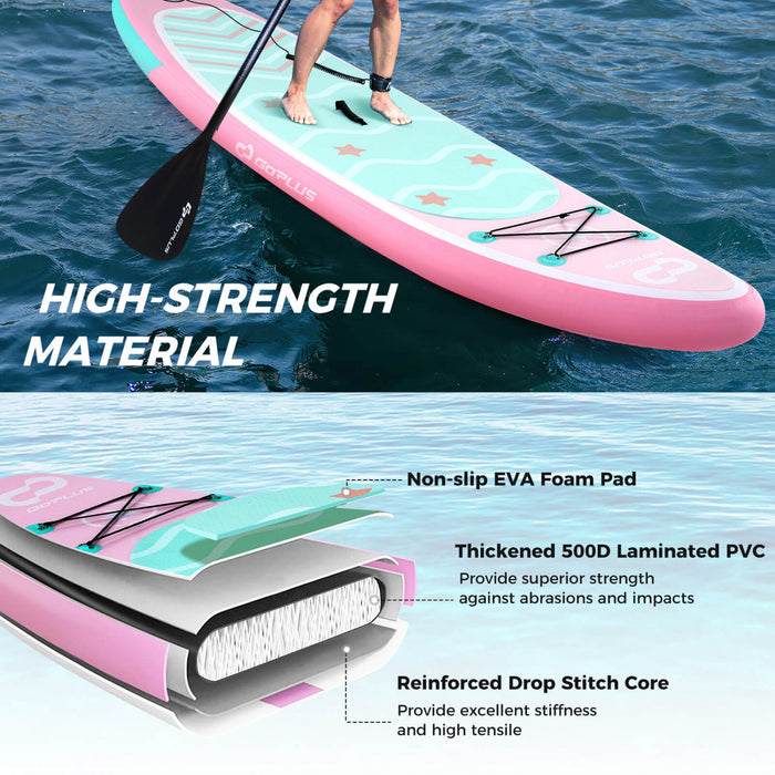 Goplus Large Inflatable Sup Board, Portable Paddle Board With 5d Rings Stand Up Paddle Board For Youth & Adult Light Pink