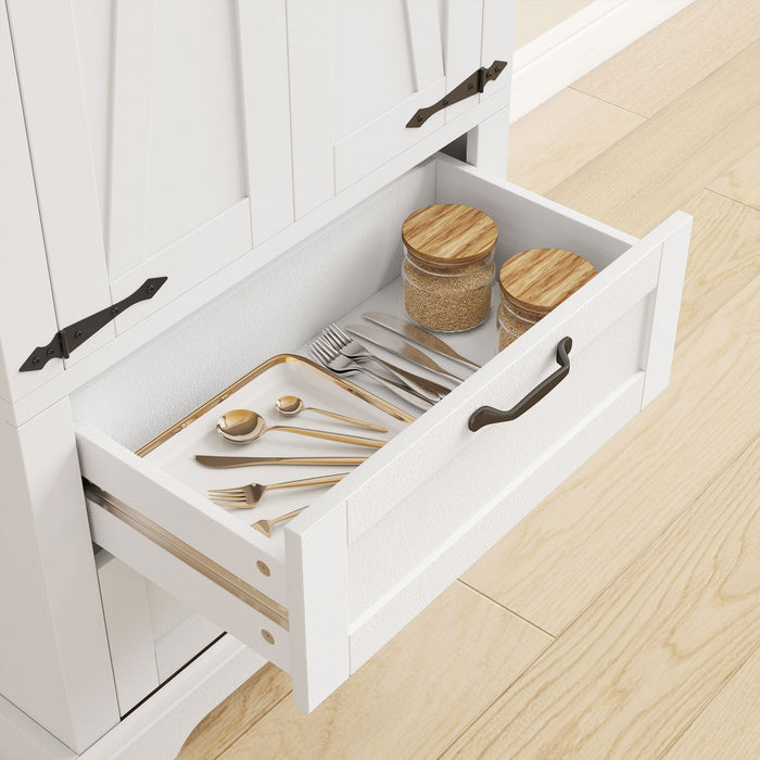 HOMCOM 71\" Kitchen Pantry Cabinet, Farmhouse Kitchen Storage Cabinet, White