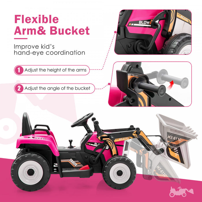 Costway Kids Ride On Excavator Digger 12v Electric Tractor Rc W/ Digging Bucket Pink
