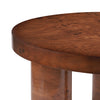 Lira 31.5 Inch Modern Round Burl Veneer Coffee Table with Three Cylindrical Legs, Brown | Table basse ronde moderne Lira 31,5 pouces placage bois a trois pieds cylindriques, brun