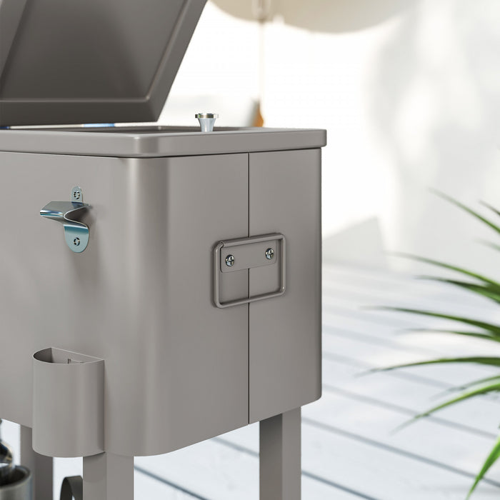 Outsunny 60qt Rolling Patio Cooler Cart, Portable Outdoor Cooler, Silver