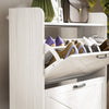 HOMCOM Narrow Shoe Cabinet Farmhouse Shoe Storage Cabinet White Oak